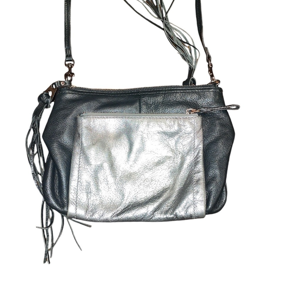 B. Makowsky Leather Convertible Black Silver Bag Detachable Strap P 10 - Picture 2 of 7